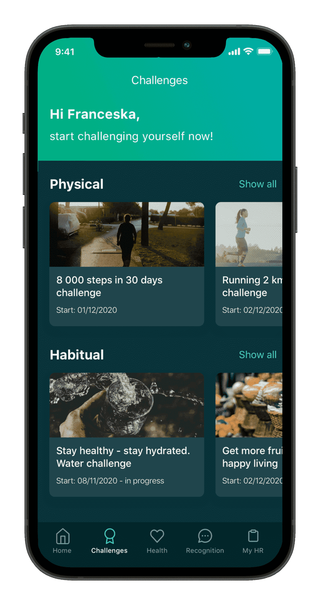 wellbeing app physical and habitual challenges