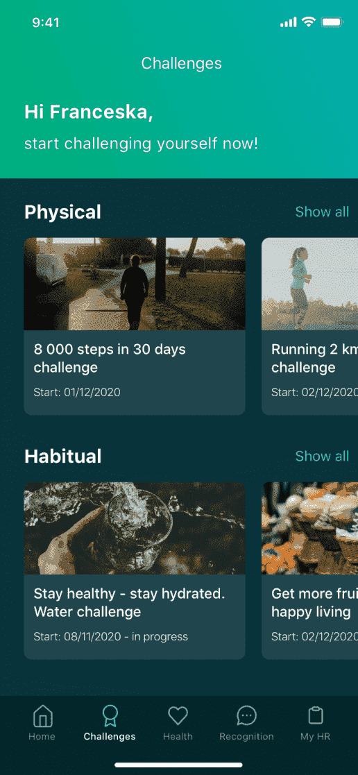 challenges in wellness app